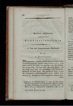Zweiter Abschnitt. Combinationslehre. 1) Von den Complexionen überhaupt.