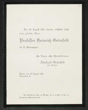 Brief von Adelheid Andree an Gerhart Hauptmann