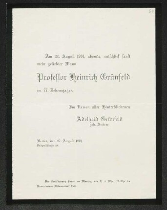Brief von Adelheid Andree an Gerhart Hauptmann