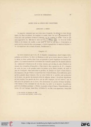 Notes sur la série des chapitres