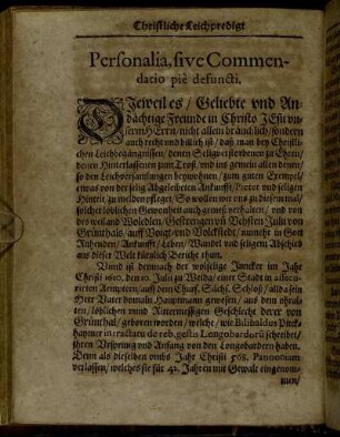 Personalia, sive Commendatio pie defuncti.