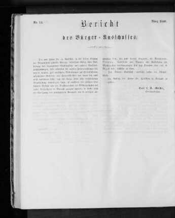 Nr. 14 Bericht des Bürgerausschusses März 1860
