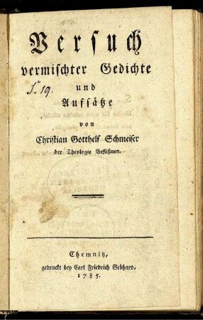 Versuch vermischter Gedichte und Aufsätze