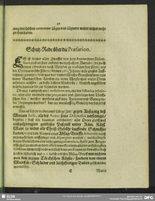 Schutz-Rede über die Praefation