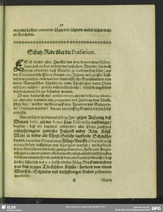 Schutz-Rede über die Praefation