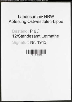 Sterberegister Standesamt Letmathe