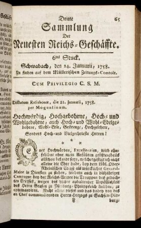 6tes Stuck. Schwabach, den 24. Januarii, 1758.