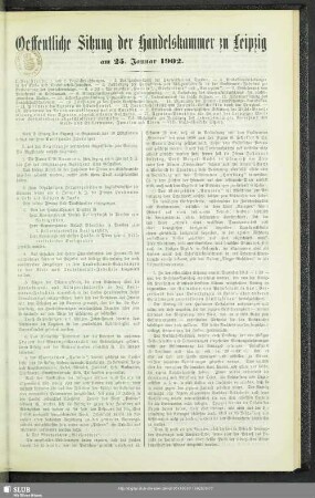 Oeffentliche Sitzung der Handelskammer zu Leipzig am 23. Januar 1902