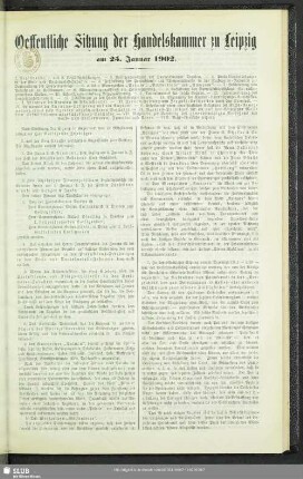 Oeffentliche Sitzung der Handelskammer zu Leipzig am 23. Januar 1902