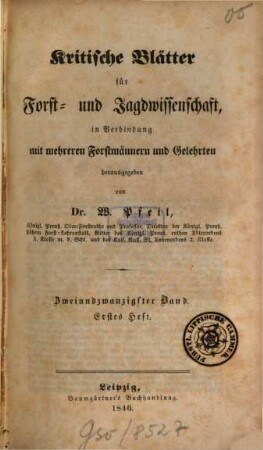 Kritische Blätter für Forst- und Jagdwissenschaft. 22. 1846
