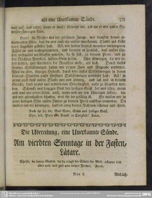 Am vierdten Sonntage in der Fasten, Laetare : Die Ubereilung, eine Unerkannte Sünde