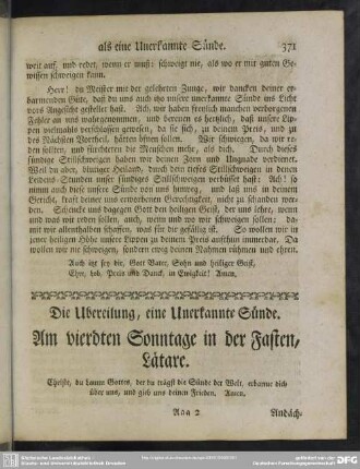 Am vierdten Sonntage in der Fasten, Laetare : Die Ubereilung, eine Unerkannte Sünde