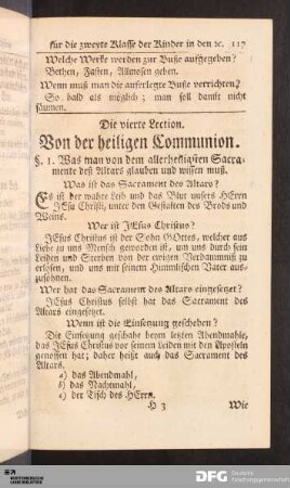 Die vierte Lection. Von der heiligen Communion.