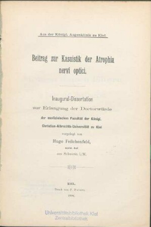Beitrag zur Kasuistik der Atrophia nervi optici