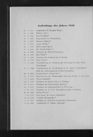 Gedenktage des Jahres 1958