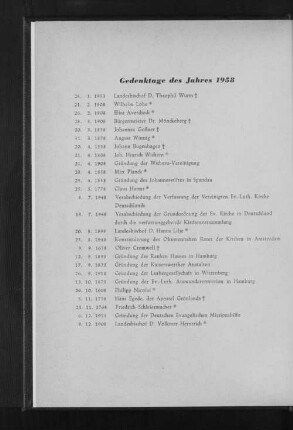 Gedenktage des Jahres 1958