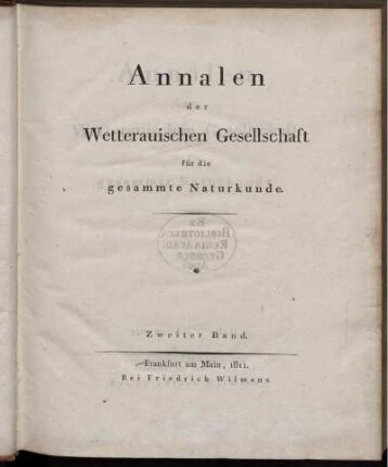 2: Annalen der Wetterauischen Gesellschaft für die Gesammte Naturkunde zu Hanau