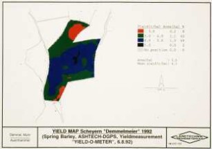 Yield Map Scheyern "Demmelmeier" 1992 (Spring Barley; ASHTEC-GPS; Yield Measurement "YIELD-O-METER", 6.8.1992)