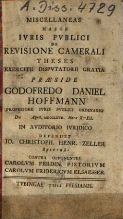 Miscellaneas hasce iuris publici de revisione camerali theses
