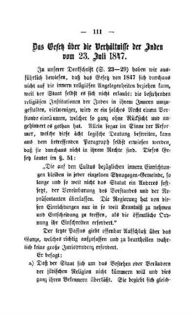 Das Gesetz über die Verhältnisse der Juden vom 23. Juli 1847