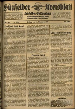 Erste Ausgabe vom Freitag, den 20. November 1936.