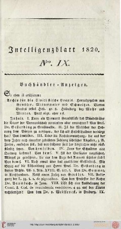Intelligenzblatt Nro. IX