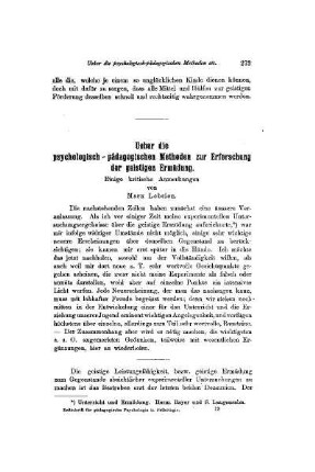 Ueber die psychologisch-pädagogischen Methoden zur Erforschung der geistigen Ermüdung : einige kritische Anmerkungen