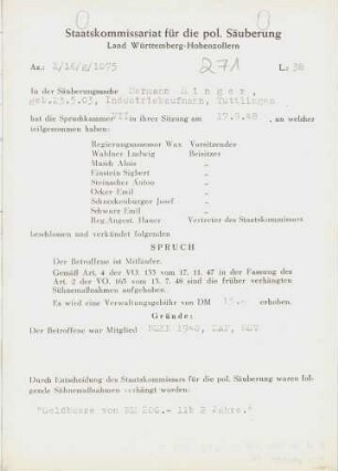 Hinger, Hermann