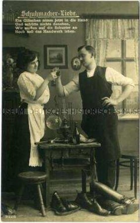 Schuhmacher und Dienstmädchen, mit Vers