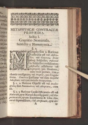 Metaphysicae Contractae Propaedia. Sectio I. Cognitio Nominalis. Subsectio ...