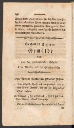 Sechstes Zimmer Gemälde meist aus der lombardischen Schule.