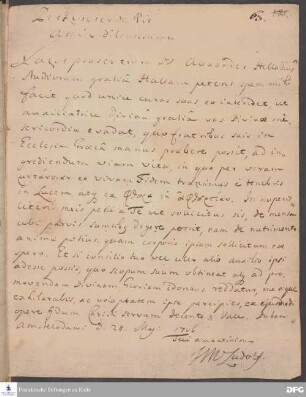 Brief von Heinrich Wilhelm Ludolf an August Hermann Francke.