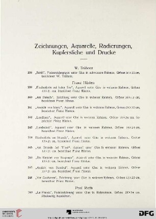 Zeichnungen, Aquarelle, Radierungen, Kupferstiche und Drucke (Nr. 238-305)
