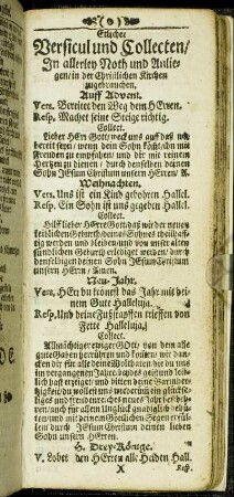 Etliche Versicul und Collecten/ In allerley Noth und Anliegen/ in der Christlichen Kirchen zu gebrauchen.
