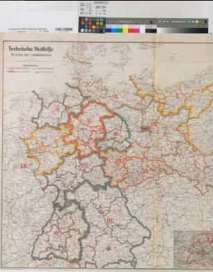 Deutschland Technische Nothilfe Grenzen der Landesbezirke 1920 1 : 1 000 000 88 x 120 Druck Preuß. Landesaufnahme Oberpostdirektion Dortmund Nr. 1703