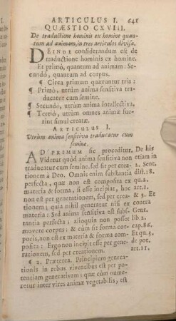 Quaestio CXVIII. De traductione hominis ex homine quantum ad animam, in tres articulos divisa.