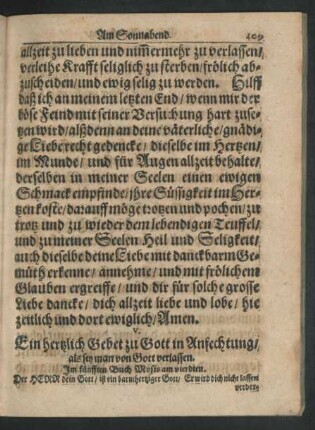 V. Ein hertzlich Gebet zu Gott in Anfechtung/ als sey man von Gott verlassen.