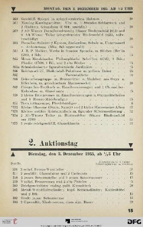 2. Auktionstag Dienstag, den 3. Dezember 1935, ab ½ 3 Uhr (Nr. 376-750)