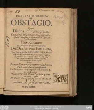 Disputatio Iuridica De Obstagio