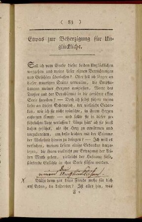 Etwas zur Beherzigung für Unglückliche