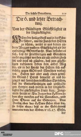 Die 6. und letzte Betrachtung. Von der Gläubigen Glückseligkeit in der Unglückseligkeit.