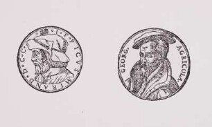 Zwei Medaillonbildnisse: Giovanni Pico della Mirandola und Georgius Agricola