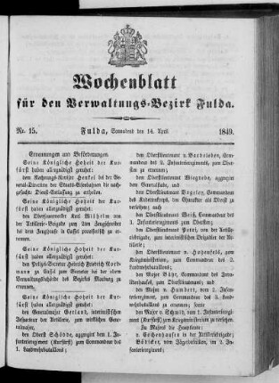 Nr. 15, Ausgabe vom 14. April 1849