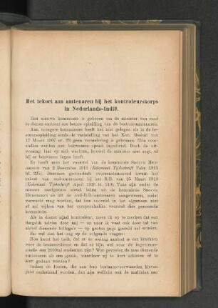 Het tekort aan ambtenaren bij het kontroleurskorps in Nederlandsch-Indië, door W. Bakker GHzn.
