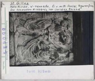 Saint-Gilles-du-Gard: Abteikirche, Westfassade, links vom Hauptportal, Lazarus' Schwestern