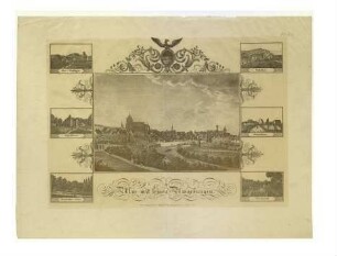 Ulm von Südwesten und 6 Bilder der Umgebung. 1. Drittel des 19 Jhdts. Sammelblatt.