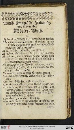Teutsch = Frantzoesisch = Italiaenisch = und Lateinisches Woerter = Buch