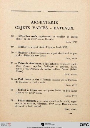 Argenterie – Objets Variés – Bateaux (Nr. 68-102)