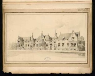 Wohnhausgruppe, Halle/Saale Monatskonkurrenz April 1884: Perspektivische Ansicht