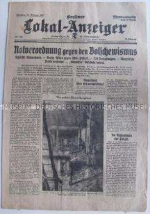 "Berliner Lokal-Anzeiger" zu den ersten Maßnahmen der Hitler-Regierung nach dem Reichstagsbrand